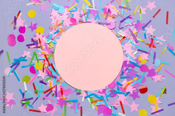 Obraz Empty greeting card with Birthday decor on color background