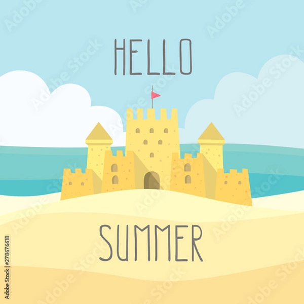 Obraz Hello summer illustration with sand castle