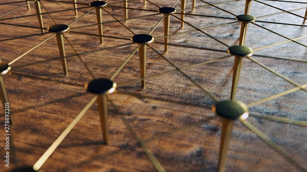 Fototapeta Linked Conceptual Teamwork. Network, Networking, Connect. Abstract Networking. 3D Rendering.