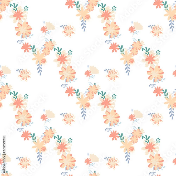 Obraz Beautiful pattern with simple foolproof flower botanical. Wild botanical garden bloom. Flower background. Spring floral surface pattern. Leaves illustration.