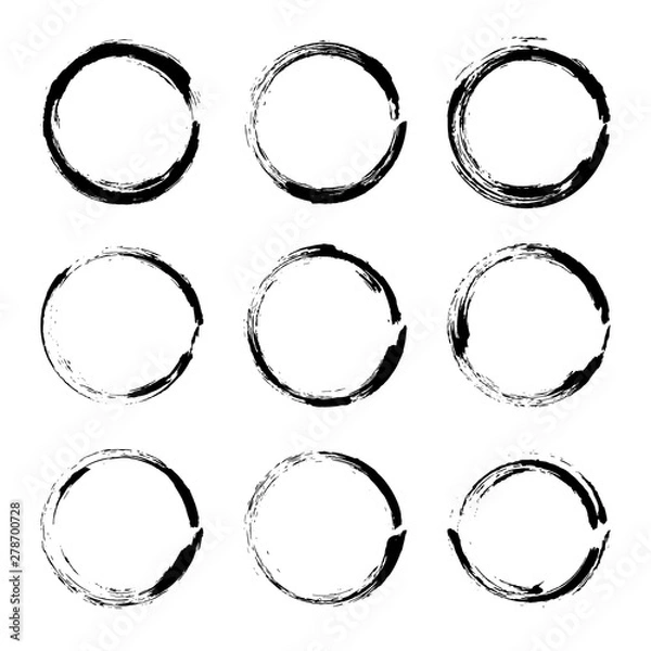 Fototapeta Set hand drawn circle frame. Text box from smears. Vector Black stroke border felt-tip pen objects.