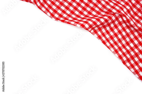 Fototapeta Wrinkled red gingham fabric isolated on white background, with copy space. 