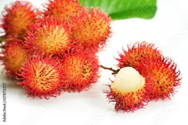 Fototapeta Rambutan on white background. This image stacked for advertising. The tropical fruits ideas concept.