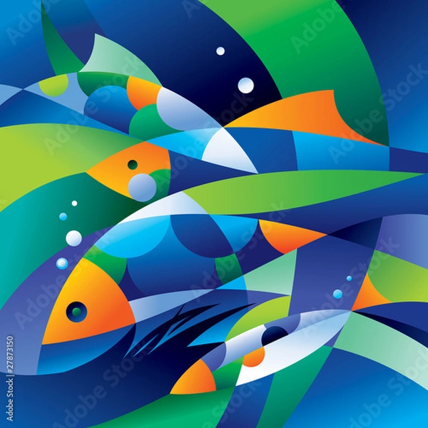 Obraz Abstract fishes in the depths of the ocean