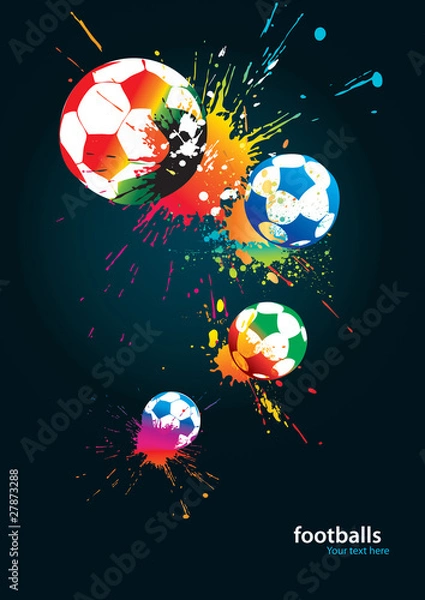 Obraz The colorful footballs on a black background