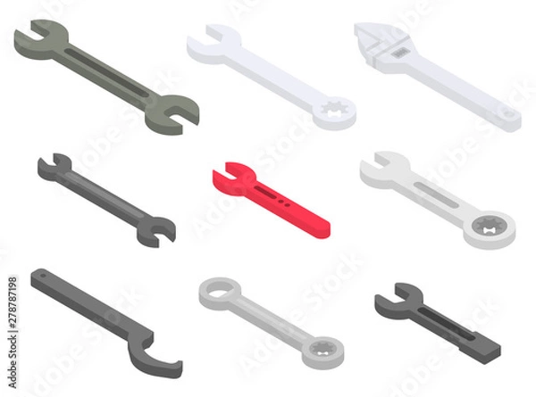 Fototapeta Wrench icons set. Isometric set of wrench vector icons for web design isolated on white background