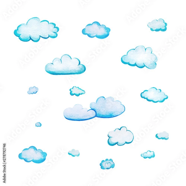 Obraz Set with watercolor cartoon clouds.