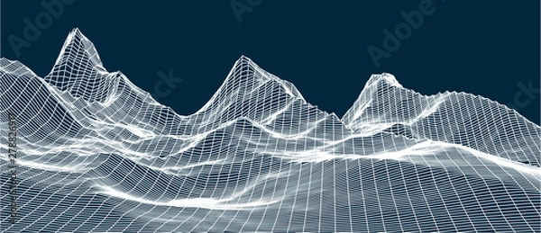 Fototapeta 3d technology vector illustration. Abstraction. Landscape design of mountains.