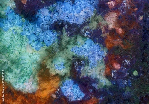 Fototapeta High quality detailed close up texture. Macro background in oil. Dry strokes of brush. Amazing beauty backdrop. Perfect pattern in vintage painting style.