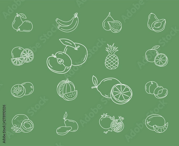 Obraz Fruit Icons set - Vector outline symbols of vegetarian food for the site or interface