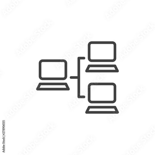Fototapeta Local network line icon. linear style sign for mobile concept and web design. Computer network server connection outline vector icon. Symbol, logo illustration. Vector graphics