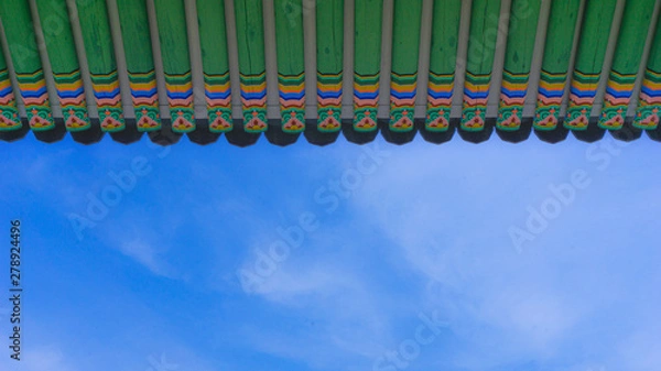 Obraz 하늘, 구름, 올려다봄, 처마, 한옥, 지붕, 한국, 