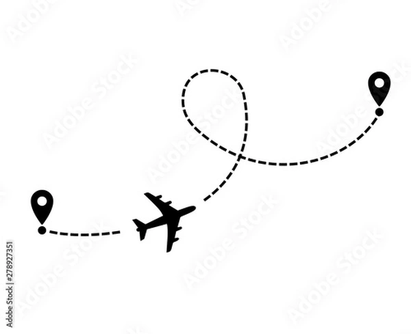 Fototapeta Icon with plane, destination and route of fly vector