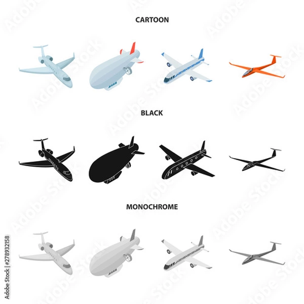 Fototapeta Vector illustration of transport and object logo. Collection of transport and gliding vector icon for stock.
