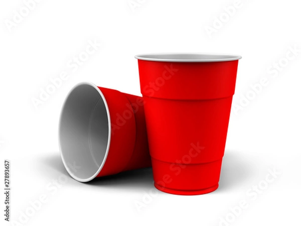 Fototapeta A render of generic plastic cups on white background