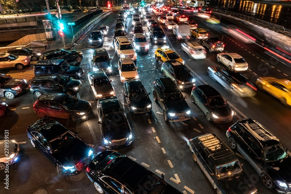 Obraz night traffic jam on the crossroad