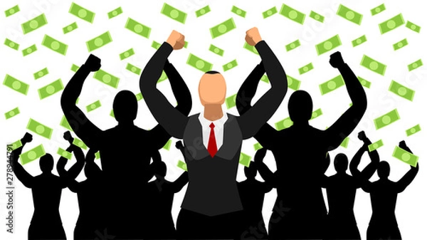 Fototapeta Illustrated leaders celebrate the success of the dollar rain. flat character