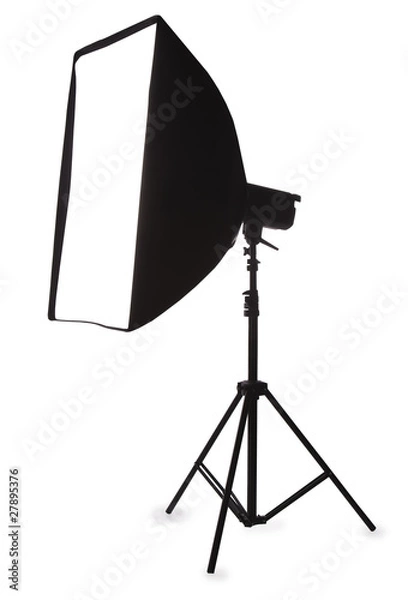 Fototapeta Studio strobe with softbox isolated on the white