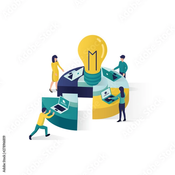 Obraz teamwork concept isometric illustration . cooperation partnership concept illustration in isometric style, teamwork illustration, teamwork metaphor