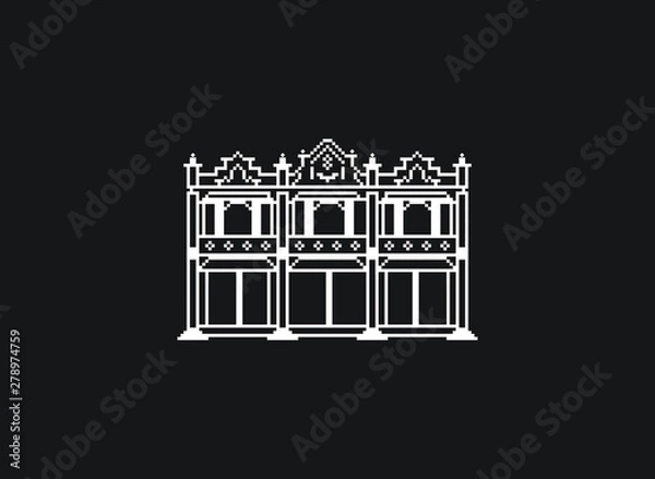Obraz Old architectural styled buildings located in Tainan Taiwan with 8 bit style pixel artwork design