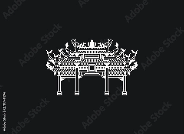 Obraz Old traditional temple located in Tainan Taiwan with 8 bit style pixel artwork design