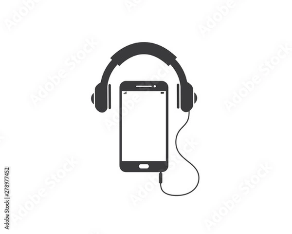 Fototapeta playing music in smartphone with earphone icon illustration vector