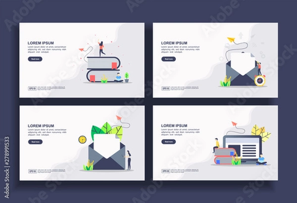 Fototapeta Set of modern flat design templates for Business, e learning, message, send mail, online learn. Easy to edit and customize. Modern Vector illustration concepts for business