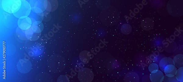 Fototapeta Abstract defocused glitter bokeh light background with circles. Modern beautiful Christmas and New Year holiday background with sparks. Copy space