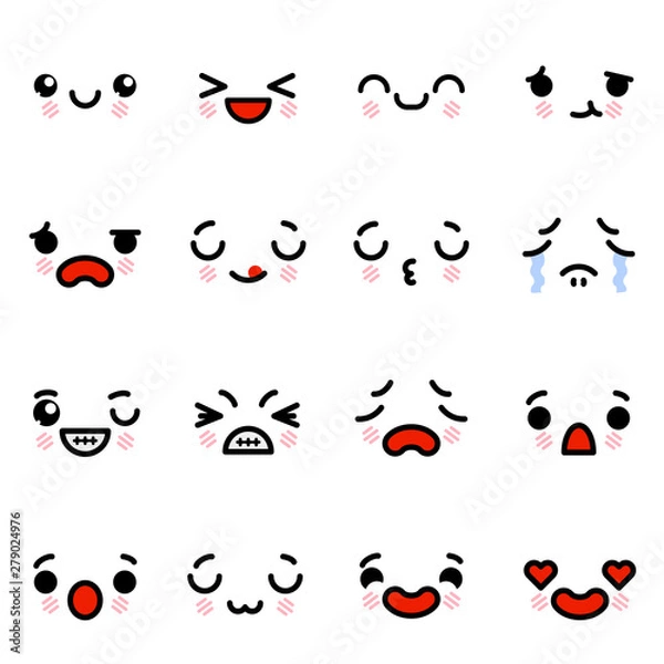 Fototapeta Icon set of emoji emoticons with different emotions Vector illustration