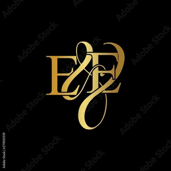 Fototapeta E & E / EE logo initial vector mark. Initial letter E & E EE luxury art vector mark logo, gold color on black background.