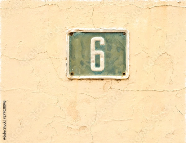 Fototapeta 6, number six, house number plate on a wall.
