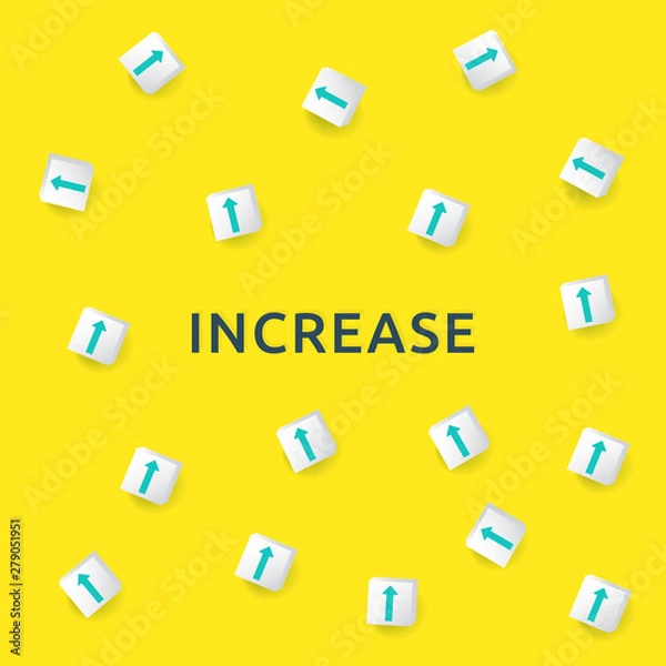 Obraz business increase concept with arrow up symbol on messy block. Growth step with vector illustration for success process, rise income salary rate, finance performance of return on investment ROI.