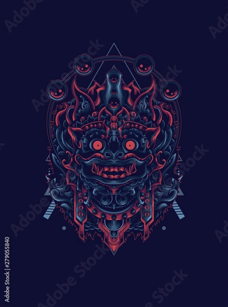 Fototapeta barong the culture of Balinese with sacred geometry pattern as the background