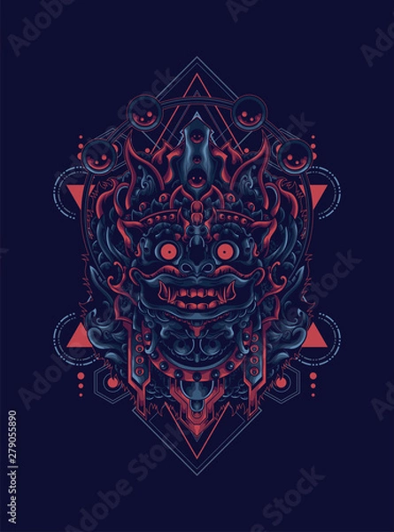 Fototapeta barong the culture of Balinese with sacred geometry pattern as the background