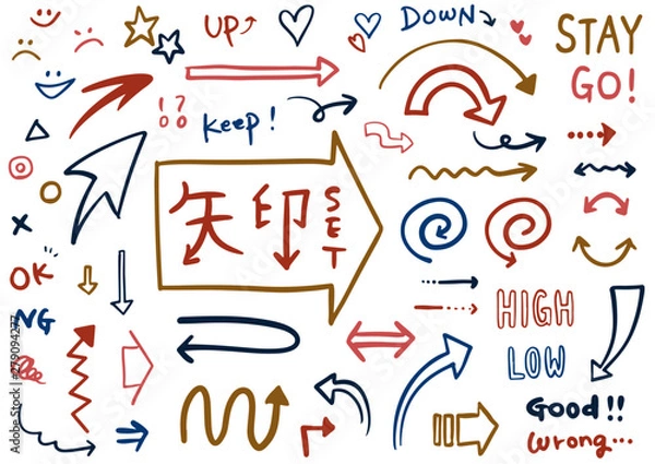 Obraz 色々なカラフル手描き矢印セット