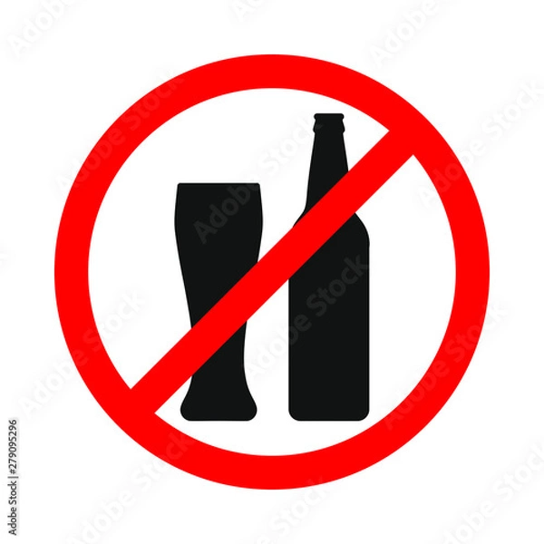 Fototapeta Glassware is not allowed in the swimming pool area. Warning poster no glassware. Red prohibition sign isolated on white background. Vector illustration