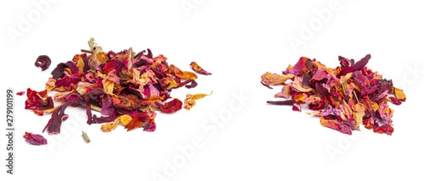 Fototapeta  tea with candied fruit and rose petals on white background