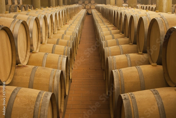 Obraz Wine barrels in cellar