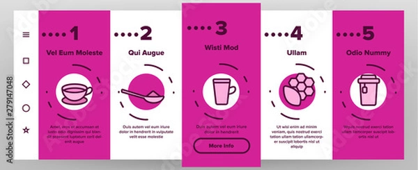 Fototapeta Tea Line Icon Set Vector Onboarding Mobile App Page Screen. Restaurant Label Design. Tea Drink Icons. Traditional Mug Pictogram. Outline Web Illustration