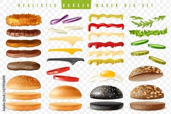 Obraz Realistyczny burger Maker duży przezroczysty zestaw tła