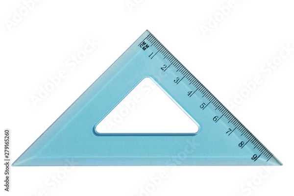 Obraz Blue plastic triangle ruler isolated on white
