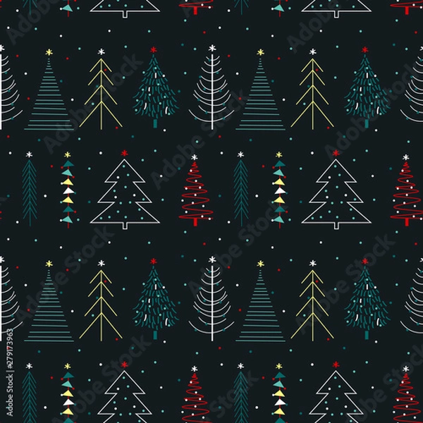 Fototapeta Trendy seamless pattern with Christmas trees. Perfect for holiday packing, print, postcard, invitation.