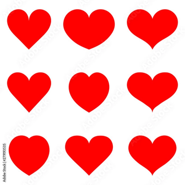 Fototapeta Hearts icon collection. Live broadcast of video, chat, likes. Collection of heart illustrations, love symbol icons set. Red hearts