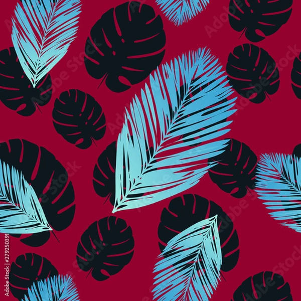 Fototapeta Seamless vector tropical pattern.  Exotic vector beach wallpaper seamless pattern.
