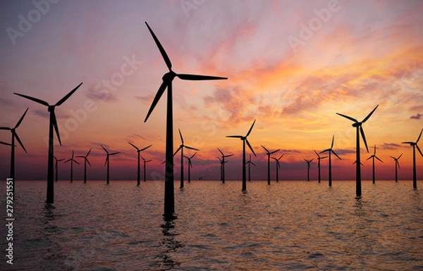 Obraz wind turbines at sunset