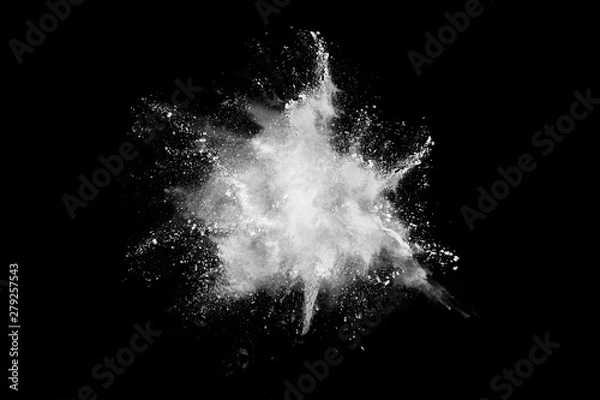 Fototapeta White powder explosion on black background. Colored cloud. Colorful dust explode. Paint Holi.