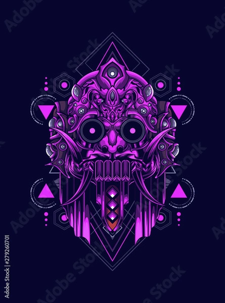 Obraz Barong Leak mask the culture of Balinese with sacred geometry pattern as the background