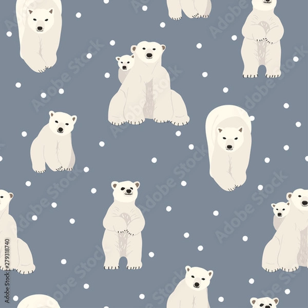 Obraz Cute polar bear in snow seamless pattern