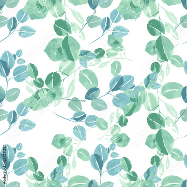 Fototapeta Trendy foliage eucalyptus pattern, great design for any purposes. Botanical vector illustration.