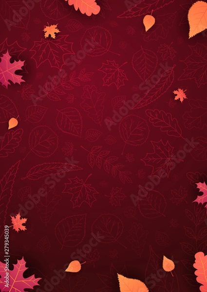 Fototapeta Autumn background with leaves for shopping sale or promo poster and frame leaflet or web banner and social media.